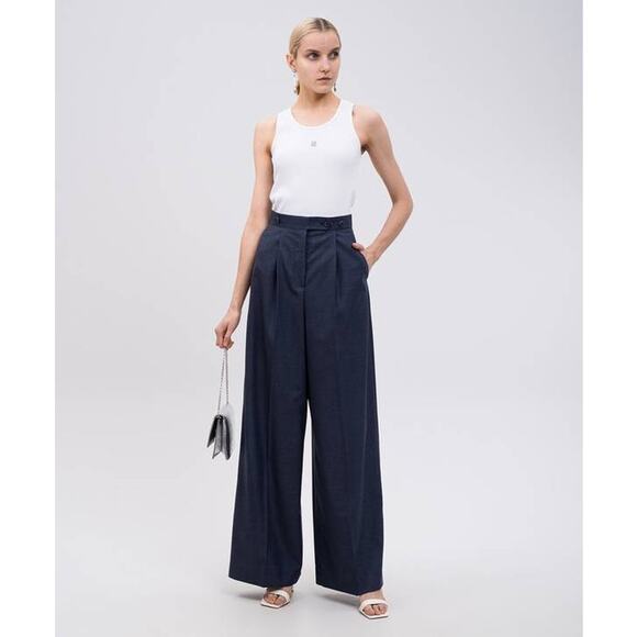 Givenchy Pleated Wide Leg Trouser Pants in Denim Blue 40 US 8 - Picture 1 of 6